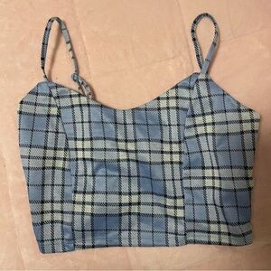 Streetwear Society Light Blue Plaid Cropped Cami